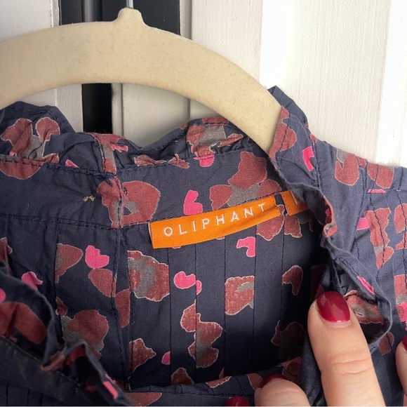 Oliphant Pintuck Navy Pink Blouse Ruffle Sleeve Top - Picture 3 of 5